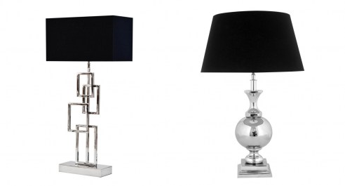 lampy w stylu glamour z czarnym abażurem i z srebrnymi podstawami
