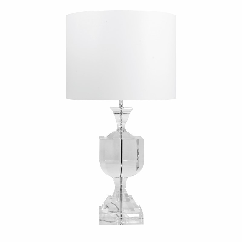Kryształowa lampa z białym abażurem w stylu glamour cylinder 40cm