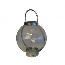 Lampion TERESA o okrągłym kształcie, szklany, uchwyt i podstawa z aluminium śr.25x25x28 cm