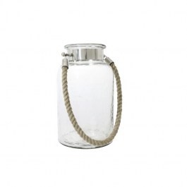 Lampion tee-licht HAYERS szklany, o smukłym kształcie z plecionym sznurem śr.20xH34 cm
