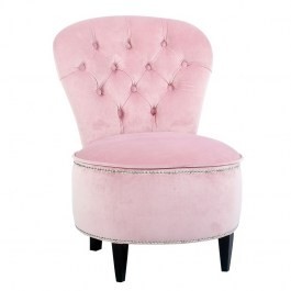 Pikowany fotel tapicerowany CAPRI w różowej welurowej tapicerce z chromowanymi ćwiekami