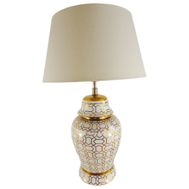 Biało-złota lampa ceramiczna SICILIA do salonu glamour,  abażur