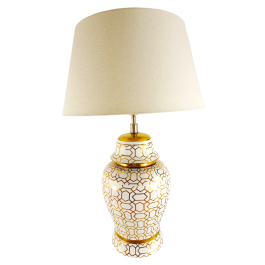 Biało-złota lampa ceramiczna SICILIA do salonu glamour,  abażur