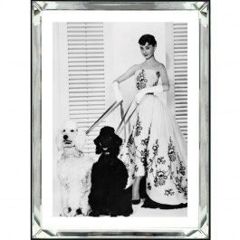 Obraz do salonu w lustrzanej ramie AUDREY HEPBURN DOGS rama lustrzana