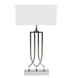 Lampa stołowa BUKA do salonu z prostokątnym, białym abażurem 