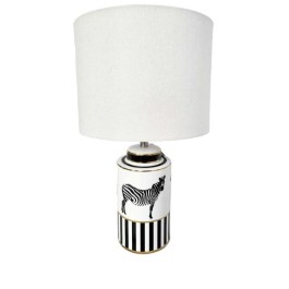 Biało-czarna lampa ceramiczna FLORO na stolik boczny, biały abażur
