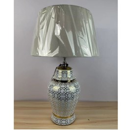 Biało-złota lampa ceramiczna SICILIA do salonu glamour, biały abażur