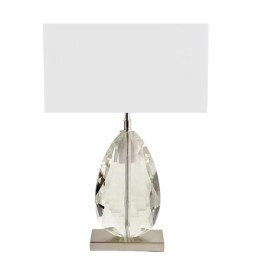 Kryształowa lampa stołowa RAIN do salonu glamour, biały abażur