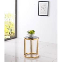 Złoty stolik szklany CLARA GOLD z czarnym, szklanym blatem