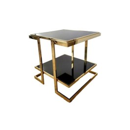 Złoty stolik szklany do salonu SIMON GOLD z czarnym blatem